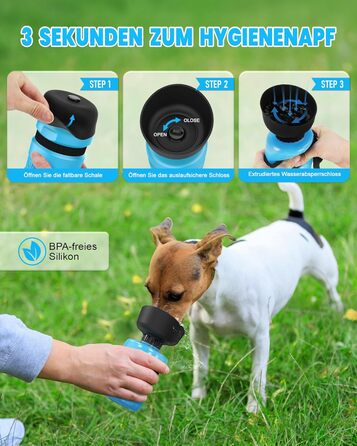 Складана пляшка для води для собак Lesotc, 520 мл, блакитна - для прогулянок, подорожей, кемпінгу