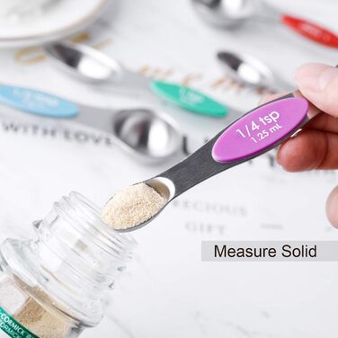 Мірні ложки магнітні з нержавіючої сталі, набір (2 шт.), столова та чайна, для сухих та рідких інгредієнтів, складаються одна в одну, кольорові