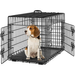 Клітка для собак Yaheetech 90x56x63 см, розкладний вольєр з перегородкою, 2 двері, висувна піддон, чорна, для дому та транспортування