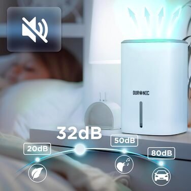 Зволожувач повітря Duronic DH06 WE – тихий осушувач для кімнат 5-10 м², компактний конденсаційний осушувач з баком 0.8 л, 23 Вт, захист від плісняви та конденсату, ідеально для спальні