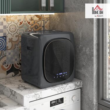 Сушарка для одягу HOMCOM Mini з LED-дисплеєм, 6 програм, 4 кг, до 60°C, 800W, для дому, з захистом від перегріву, білий/сірий