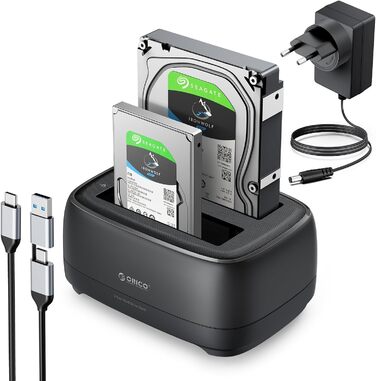 ORICO Док-станція для жорстких дисків, USB 3.2 Gen 1, 2 відсіки, підтримка 2.5/3.5 HDD/SSD, до 20TB, UASP, 12V 3A