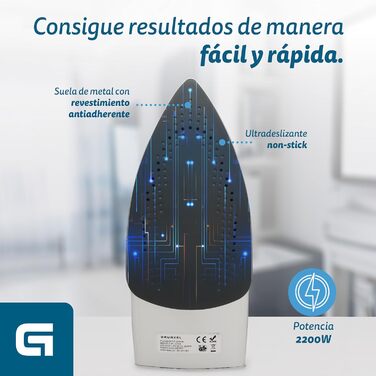 Парова праска Grunkel PL-22NS 2200 Вт з антипригарною підошвою. 3 режими, захист від протікання та регулювання подачі пари. Чорний колір