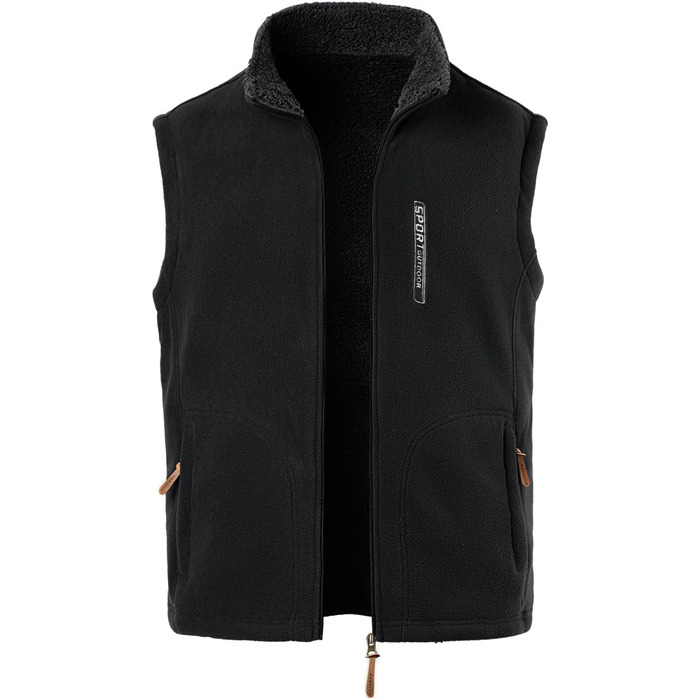 Чоловіча флісова жилетка з коміром-стійкою, Outdoor, Casual, тепла зимова жилетка для чоловіків, без рукавів, флісова куртка, легка, тепла жилетка з кишенями на блискавці, з плюшевою підкладкою, чорна, розмір L