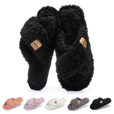 Жіночі домашні тапочки з меморі-піною - м'які домашні капці для спальні, відкриті пальці, поперечний ремінь, неслизька підошва для дому/на вулицю, зручні трендові сліпони як стильний подарунок для жінок, мами, дружини, чорні, 40/41 EU