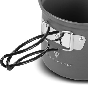 Набір посуду для кемпінгу STAHLWERK 4-х частинний з алюмінію з антипригарним покриттям, Outdoor посуд, набір каструль та кришок