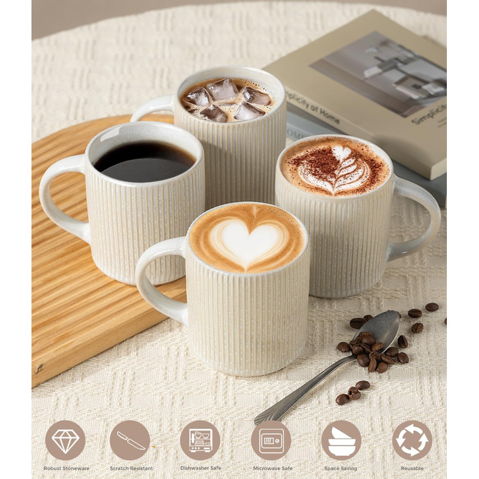 Набір посуду GBhome з каменю, 18 предметів, ручна робота, набір посуду з реактивною глазур'ю, для 6 осіб, безпечний у мікрохвильовці та посудомийній машині, глибокий зелений (бежевий, 6 чашок)