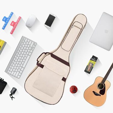 Водонепроникний кейс для гітари SUQ Oxford, 40/41 дюймів, з принтом музичних нот, нейлон, Gigbag, для електро-, акустичної та концертної гітари, ударостійкий, 8 мм підкладка, водонепроникний (бежевий)
