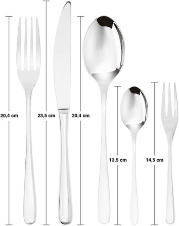 Sambonet Taste 52553-G6 - 18/10 Stainless Steel Dinnerware Set, for 12 people, 30-piece: 6 Forks, 6 Spoons, 6 Knives, 6 Teaspoons, 6 Dessert Forks, Dishwasher Safe, Steel