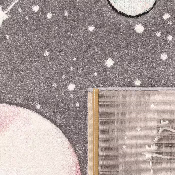 Paco Home Kids Rug, Play Rug for Children's Room with Planets and Stars, in Grey, Size: Ø 120 cm Round