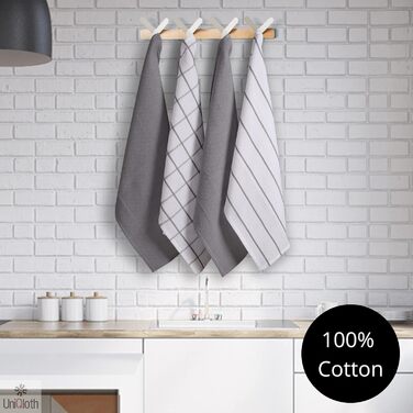 UniQloth 6-Piece Dish Towel Set - 100% Cotton - for Restaurant, Bar, Glass - Absorbent, Machine Washable Dish Towels with Hanging Loop - 38x64 cm Grey