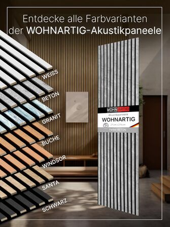 Акустичні панелі з ламелями на фетрі Beton 885, 275x54 см (набір 2 шт. 275x27 см), стіновая облицювання