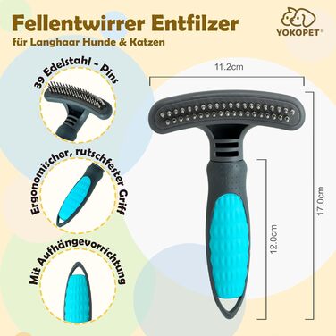 Видалення ковтунів для собак та котів з довгою шерстю | Щітка для підшерстка | Розплутування, видалення ковтунів та підшерстка | Розчіска для собак та котів | Зелений (Блакитний)