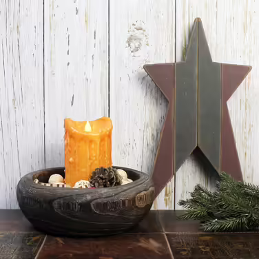 CVHOMEDECO Примітивна кругла миска з масиву дерева, ручне різьблення, вінтажна, декоративна, для сервірування горіхів, фруктів або як акцентний декор, 22,9 см