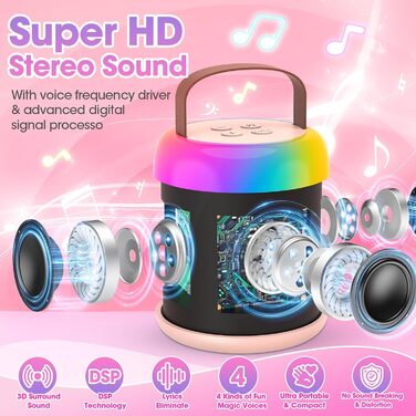 Караоке машина для дітей з 2 мікрофонами, рожева. Іграшка для дівчаток 3-12 років. Чудовий подарунок на день народження!