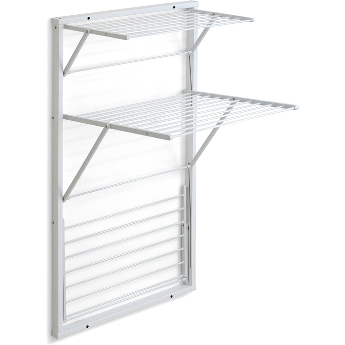 Настінна сушарка для білизни Karim від Arredamenti Italia, дерев'яна, висувна, 16 м дроту, фініш з вишневого дерева, міцна конструкція з масиву, незалежні сітки (P63 x L68 x H119 см, білий)