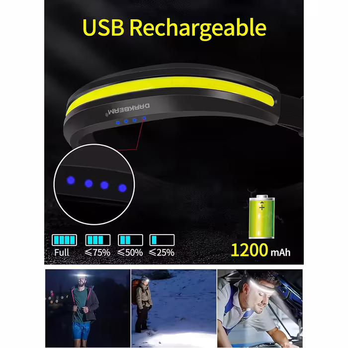 Налобний ліхтар DARKBEAM LED COB з червоним світлом, USB-акумулятор, надяскравий, для шолома, кемпінгу, риболовлі, ремонту, комплект 2 шт. (червоне та біле світло, кліпса)