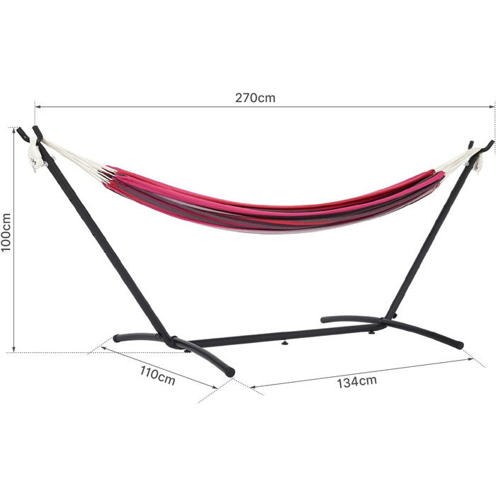 Hammock with stand, double cotton with stand for 2 people, portable outdoor & indoor patio, yard, garden, weight capacity up to 200 KG, Red