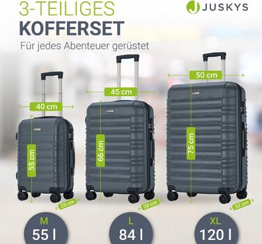 Набір валіз Juskys® Hartschale 4 шт. - з кодовим замком, тихі колеса 360°, телескопічна ручка, легкий, колір антрацит