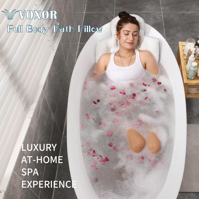 Luxury Full Body Bathtub Pillow with Mesh Bag - White, 51' x 16'