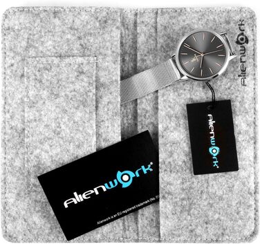 Годинник жіночий Alienwork IK Minimalist, ультратонкий, сітчате браслет (срібло/сірий/сріблястий сітчастий ремінець)