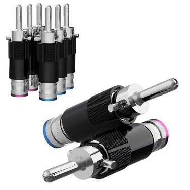 Комплект бананових роз'ємів Monosaudio (8 шт), позолочені затискачі для акустичних кабелів, домашнього кінотеатру та AV-ресиверів, Rhodiniert (BA1410)