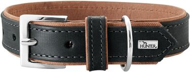 Нашийник для собак HUNTER PORTO, шкіряний, чорний/cognac, 30 см, ручної роботи