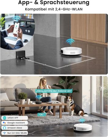 Робот-пилосос LEFANT M2 з функцією миття, 6000Pa, LiDAR-навігація, зони заборони, керування через APP/Alexa, для шерсті тварин, килимів та твердих підлог (M310 Ultra-W)