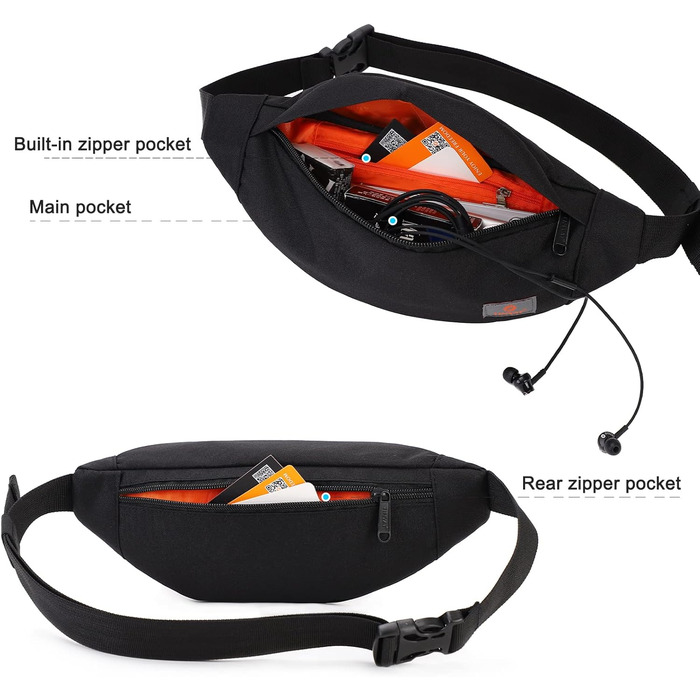 Поясна сумка TINYAT для туризму та спорту, чорна, T201