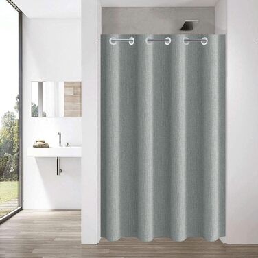 Штора для душу YISURE без гачків, льон вигляд, водонепроникна, 120x200 см, сіра. Текстильна штора для ванної кімнати, машинне прання