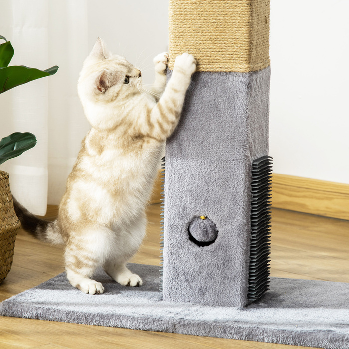 PawHut Cat Scratching Post 79cm with Jute Rope & Plush Toy - Grey for Active Play & Relaxation