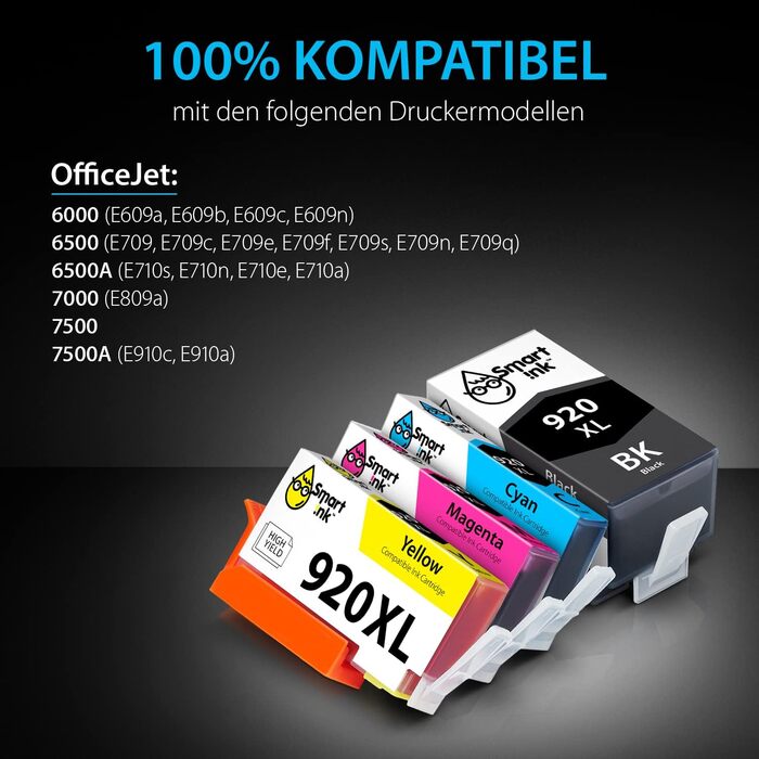 Комплект картриджів Smart Ink для принтерів HP Officejet 920XL (8 шт: 2 чорних, 2 блакитних, 2 пурпурових, 2 жовтих) — сумісні з HP Officejet 6000, 6500, 6500A, 7000, 7500A