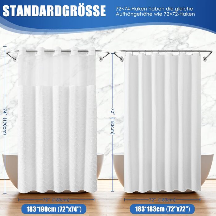 Водонепроникна штора для душу з тканини 180x190 см, 260 GSM, сіра (сітка-бохо-біла). Преміум-якість, антигрибкова, з 10 кільцями, стиль готелю/SPA, машинне прання