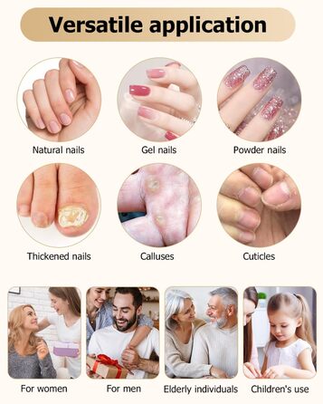 Набір для манікюру та педикюру з електричною насадкою для шліфування нігтів, 6 насадок, 20 шліфувальних кілець, 5 швидкостей, LED-підсвічуванням, білий