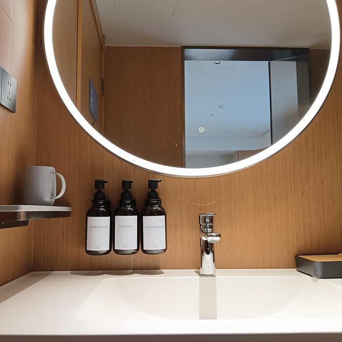 Набір дозаторів для мила та шампуню на стіну, 500 мл, 3 шт. з етикетками, без свердління, для ванної кімнати, янтарно-коричневий, чорний насос