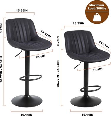 Барний стілець Youhauchair поворотний, регульована висота, з PU-шкіри, чорний (1 шт.)
