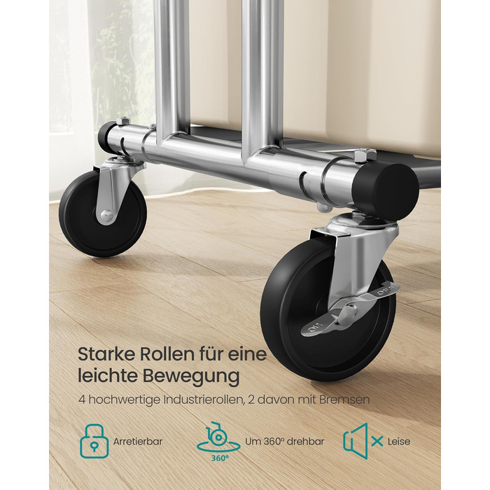 SONGMICS Стійка для одягу з металу, до 110 кг, на коліщатках, 129-169 см, хром HSR12S