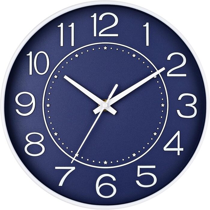 HZDHCLH Funk Wall Clock Silent No Ticking 25 cm Easy to Read Clock for Kitchen, Living Room, Bedroom, Bathroom, Home Office (Navy Blue)