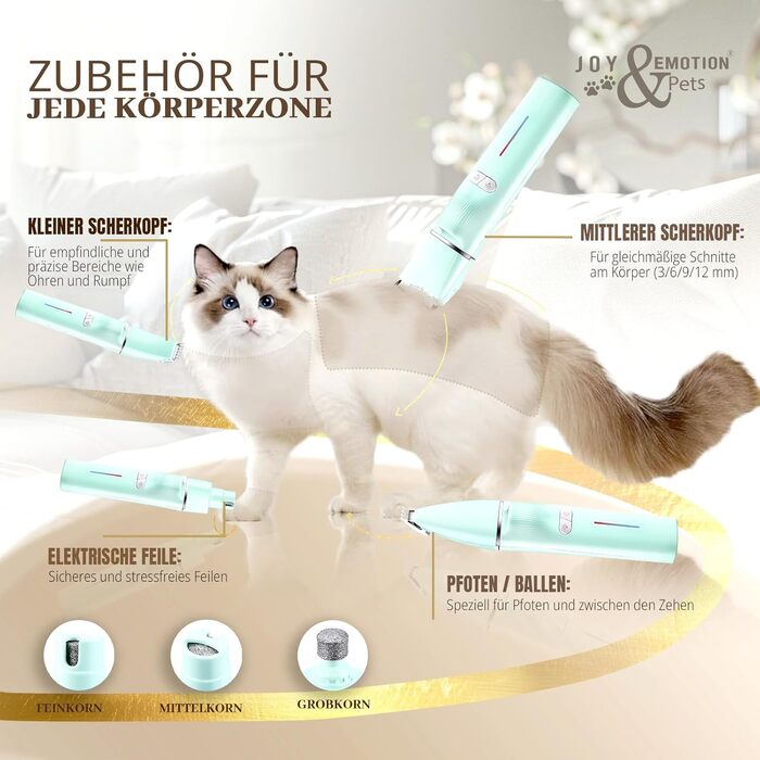 Машинка для стрижки тварин Joy & Emotion® 6-в-1: для котів та маленьких собак, з лазером та УФ-світлом, бездротова, тиха