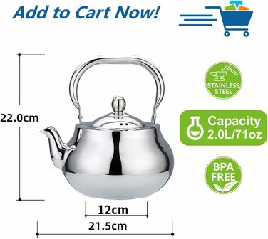 Чайник SANQIAHOME 2.0L з нержавіючої сталі з ситечком, індукційний (срібний)