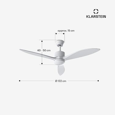 Стельовий вентилятор Klarstein SkyBreeze з підсвічуванням та смарт-управлінням, IP44, 6 швидкостей, 132 см, білий