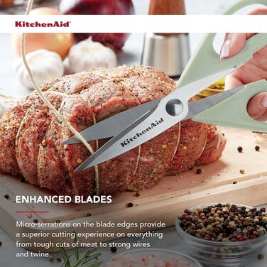 Універсальні кухонні ножиці KitchenAid з чохлом, зносостійкі з нержавіючої сталі, можна мити в посудомийній машині, ергономічна м'яка ручка, 22,6 см, колір фісташковий