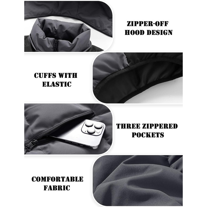 Чоловіча зимова жилетка AIEOE для активного відпочинку, тепла термо-жилетка з капюшоном, сіра, розміри EU S-XL