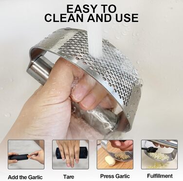 Прес для часнику з нержавіючої сталі - багатофункціональний прес для часнику з силіконовим очищувачем та щіткою для чищення. Можна мити в посудомийній машині (срібний)