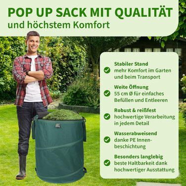 TTL Garden Комплект з 3 садових мішків 160 л з кришкою, 220 г/м², 600D Оксфорд, складаний, для листя та садових відходів, міцний
