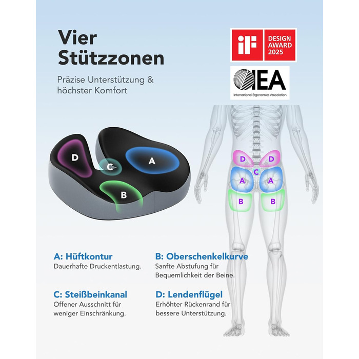 Подушка для офісного крісла HUANUO: велике сидіння з піною з пам'яті. Зняття напруги з попереку та куприка. Підходить для офісних крісел, автомобільних сидінь та крісел-колісних. Ідеально для тривалого сидіння. Не слизька.