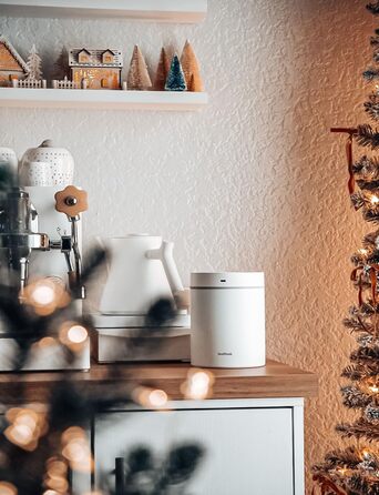 OUTPEAK 2025 Kilo Auto Вакуумна кавова банка 1,8L для 601.0 г кавових зерен з одним натисканням кнопки, нержавіючий контейнер з ложкою, свіжість на 6 місяців (Barista Champion's Choice) (1.8L-S/Steel-Pearl White)