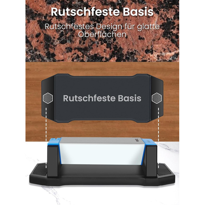 Набір точильних каменів 3-ох сторін, з бруском для заточування, 400/1000/5000 гріт, з нековзною підкладкою, кутовою наставкою та шкіряним ремінцем (діамантовий камінь блакитний)