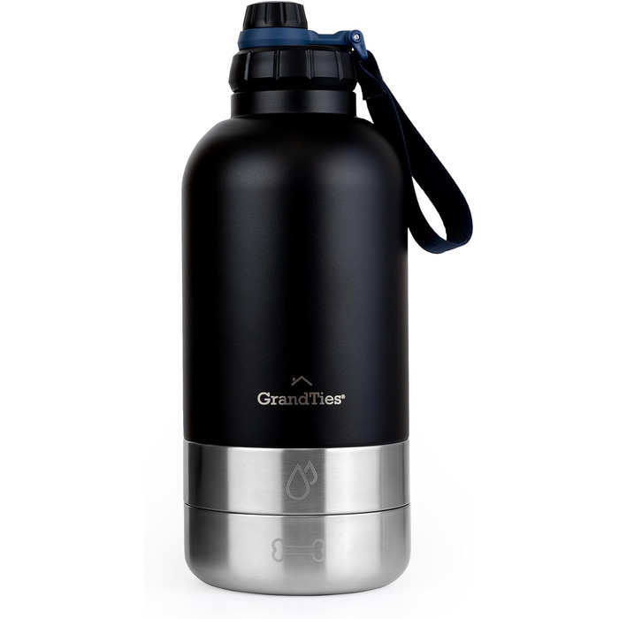 GrandTies Ізольована портативна пляшка для води для собак з двома знімними диспенсерами для мисок, витокозахисний контейнер для корму для собак, аксесуари для собак для прогулянок, походів, кемпінгу (950 мл, Пудровий зелений) (Чорний Midnight, Великий 64o