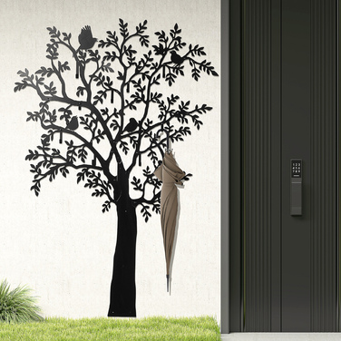 HOMCOM Coat Rack Wall-Mounted Coat Rack in Tree Shape with 4 Birds, 8 Hooks Coat Rail, Wall Decoration for Jackets, Coats, Hats, Scarves, Handbags, 120 x 175 cm, Black | Aosom